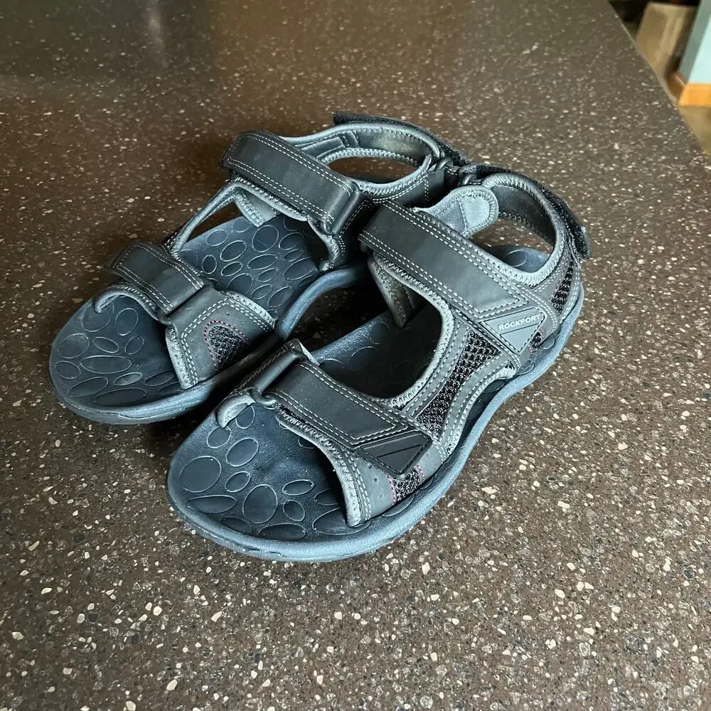 ROCKPORT Men's Hayes Flat Sandals 3 Adjustable Straps Size 8